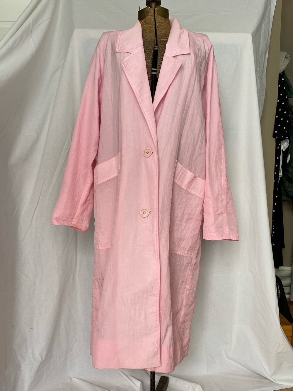 Vintage Light Pink Long Button Front Rain Coat